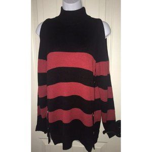 NWT Chicos Cindy Hardware Detail Sweater Sz 0 (SMALL) Red Black Cold Shoulder